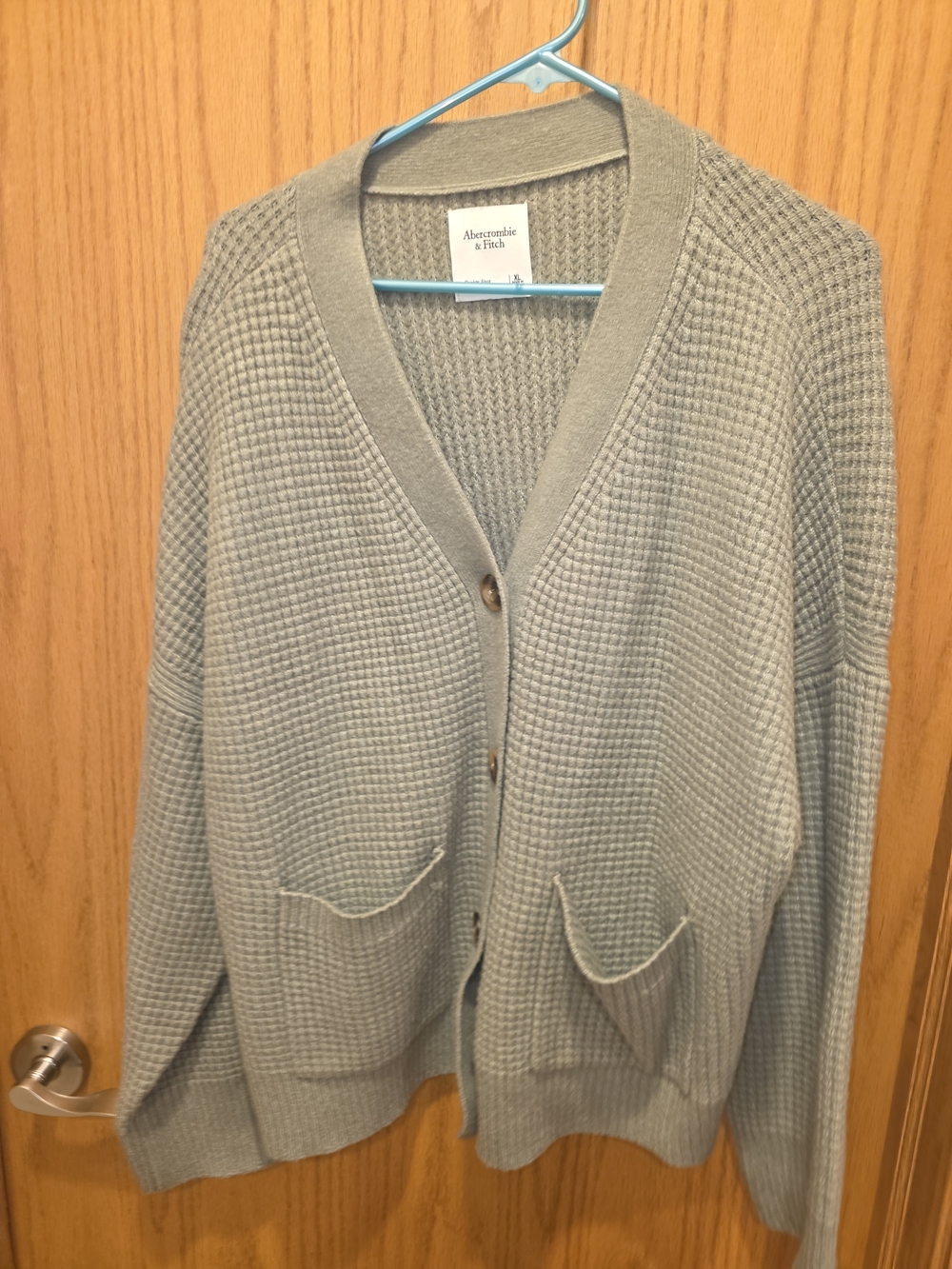 Abercrombie & Fitch Light Sage Waffle-Knit Button Cardigan